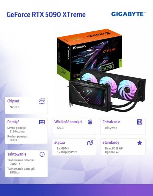 Gigabyte Karta graficzna GeForce RTX 5090 AORUS XTREME WATERFORCE 32GB 512bit GDDR7