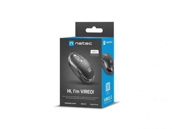 Mysz VIREO 2  przewodowa optyczna,  3 przyciski,  USB, czarna