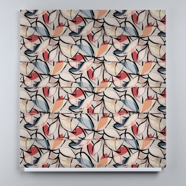 Roleta rzymska z firaną woalową na wymiar całkowicie opuszczona