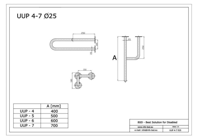 Stützgriff für barrierefreies Bad rechts montierbar 60 cm ⌀ 25 mm Beste