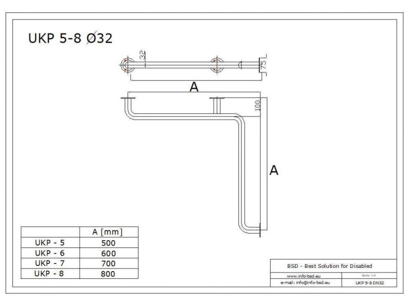 Duschhandlauf Winkelgriff für barrierefreies Bad 60/60 cm weiß ⌀ 32 mm mit Abdeckrosetten