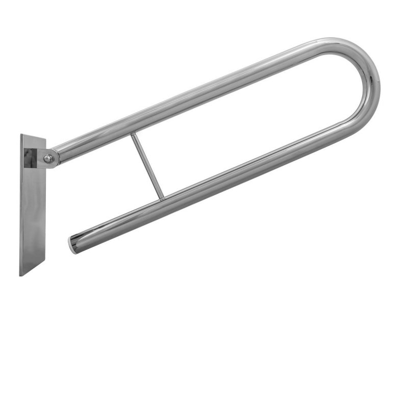 Klappgriff am WC oder Waschbecken für barrierefreies Bad aus rostfreiem Edelstahl 60 cm ⌀ 32 mit Abdeckplatten