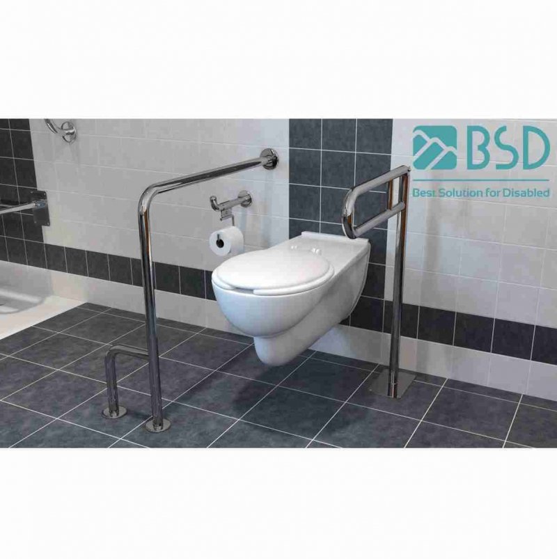 WC Klappgriff freistehend für barrierefreies Bad 70 cm aus rostfreiem Edelstahl ⌀ 25 mm