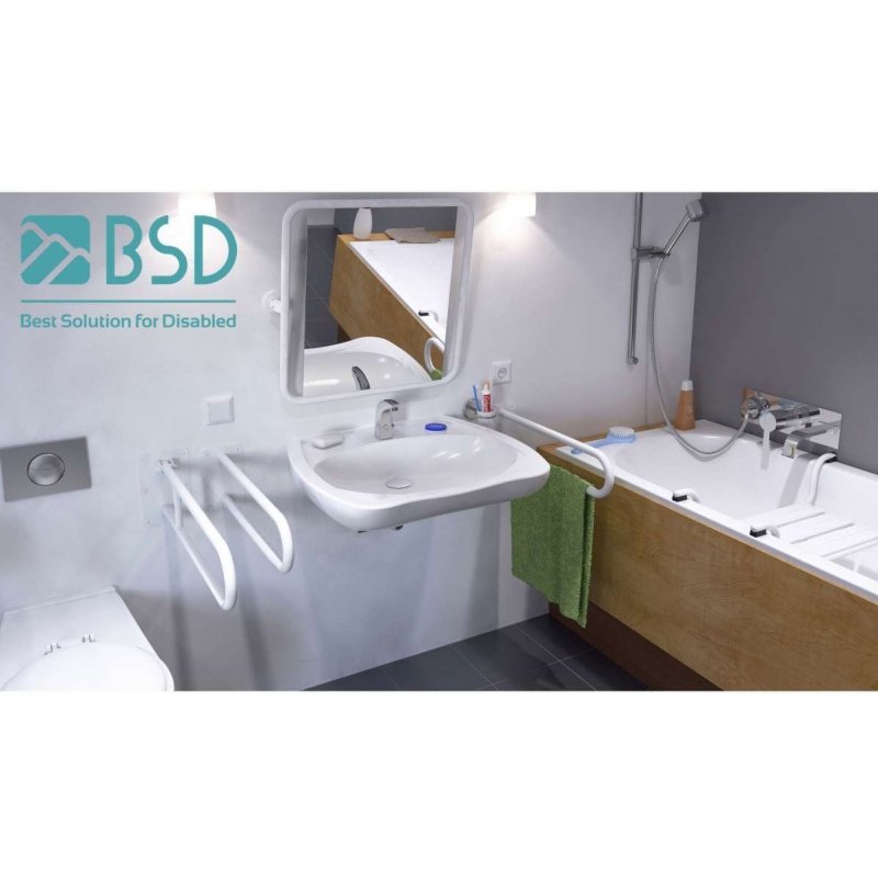 WC - Stützgriff für barrierefreies Bad rechts montierbar weiß 70 cm ⌀ 25 mm