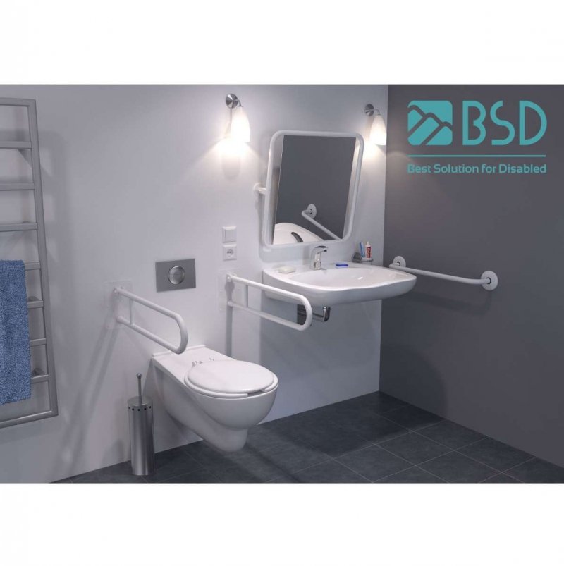 Handlauf für barrierefreies Bad 180 cm weiß ⌀ 32 mm mit Abdeckrosetten