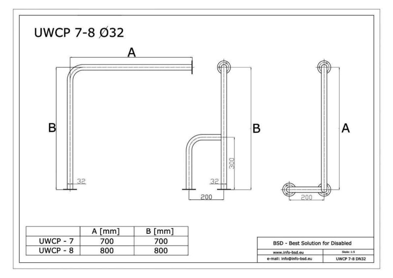 WC - Stützgriff für barrierefreies Bad rechts montierbar weiß 70 cm ⌀ 32 mm mit Abdeckrosetten