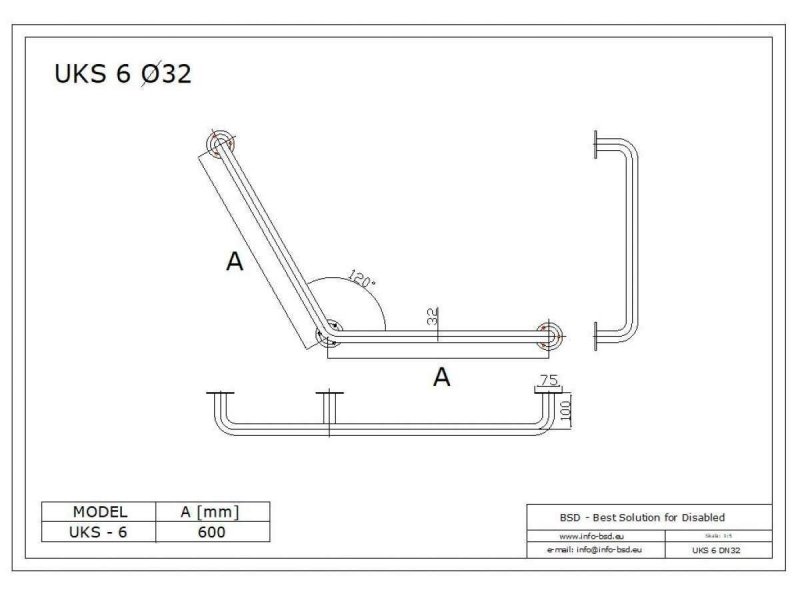 Stumpfwinkelgriff 60/60 cm für barrierefreies Bad weiß ⌀ 32 mm