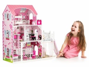 Drewniany domek dla lalek z windą XXL zjeżdżalnia ECOTOYS