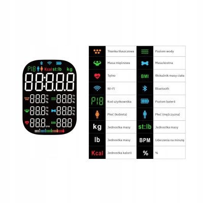 Waga Łazienkowa Analityczna 16 Parametrów Apple Health, Google Fit, IF1320C
