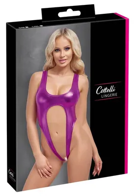 Cottelli LINGERIE - Seksowne Metalicznie Różowe Body Mocno Odkryte L/XL