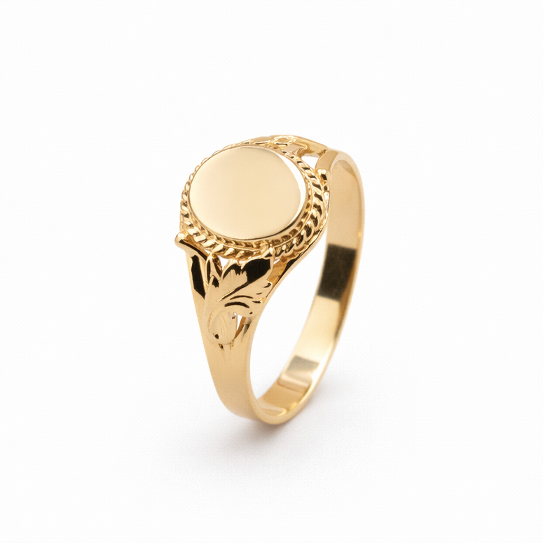 Złoty męski sygnet z okrągłą blaszką | Grawer GRATIS