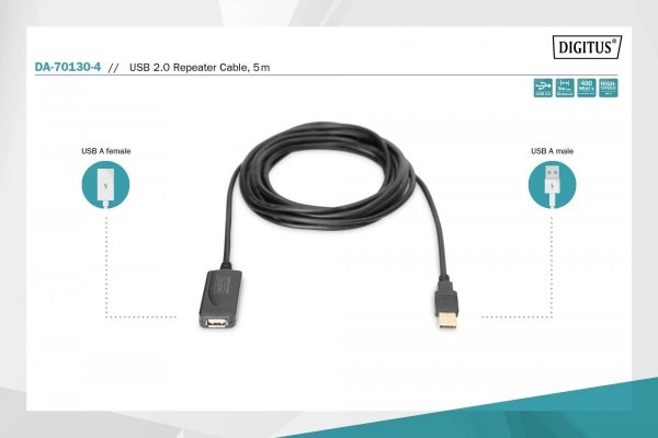 DIGITUS Kabel przedłużacz USB A 2.0 aktywny 5m