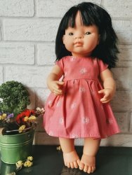 Olimi, sukienka dla lalki Miniland 38cm, koralowy lotos