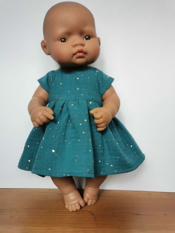 Olimi sukienka z muślinu rozgwieżdżone niebo na morskim dla lalki Miniland 32cm