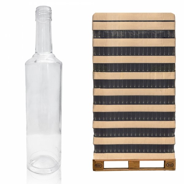 Szklana butelka LINA o pojemności 700 ml na alkohol, zaprezentowana na palecie w ilości 1440 sztuk