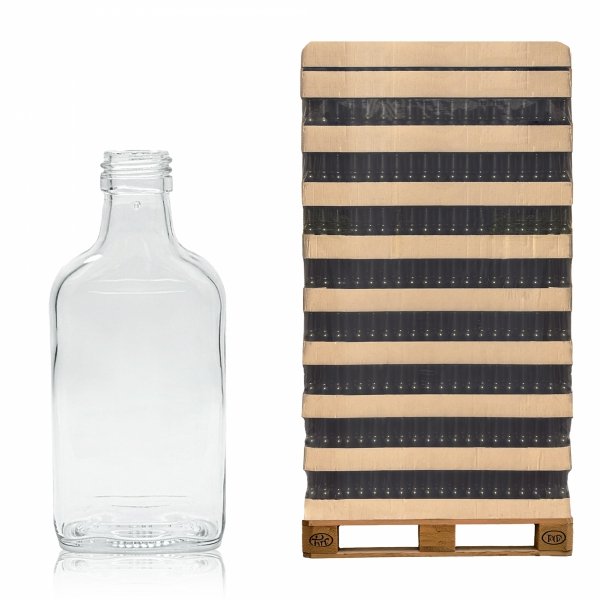 Szklana butelka PIERSIÓWKA 200 ml (68.5 mm) na alkohol – paleta 3432 szt. idealna dla hurtu.