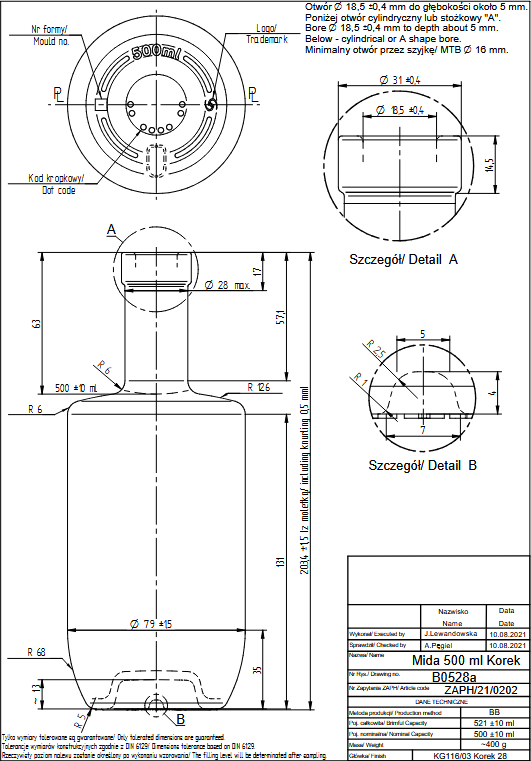 DGS Butelka Mida 500ml Korek - Paleta 1827 szt