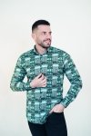 Koszula męska Slim CDR88 - 3D zielona w abstrakcyjny wzór