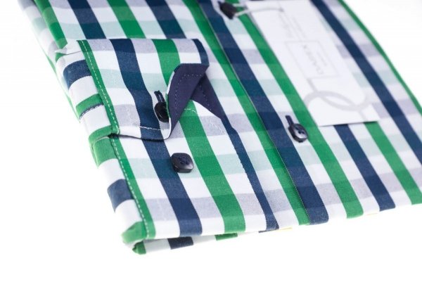 Koszula z długim rękawem Slim Fit/Slim Line - w zielono-granatowo-białą kratkę
