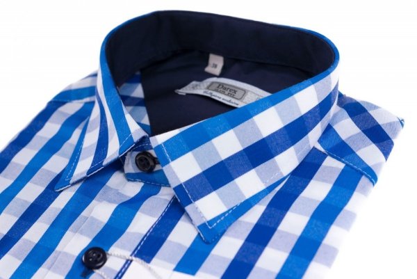 Koszula długi rękaw Slim Fit / Slim Line - w niebiesko-białą kratę
