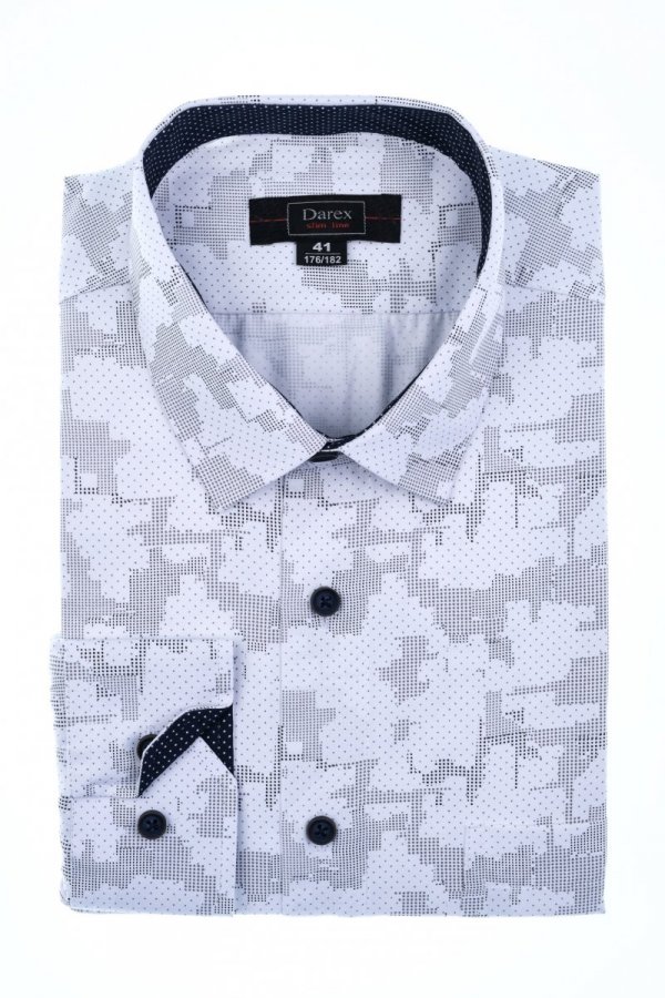 Koszula męska Slim DR922 - biała w geometryczny wzór