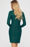 Błyszcząca mini sukienka z drapowaniem zielona M722 tył