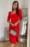 Ołówkowa sukienka z paskiem czerwona 266-02-4