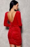 Brokatowa mini sukienka welurowa Dolores czerwona tył