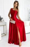 Numoco 524-1 długa elegancka satynowa suknia na jedno ramię 