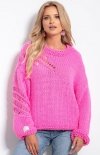 Oversizowy sweter alpaka różowy F1054