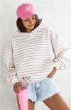 Bluza damska z kapturem w paski puder róż
