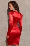 Roco satynowa mini sukienka z falbaną czerwona tył