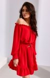 Sukienka hiszpanka z falbaną i regulowanym paskiem czerwona-1
