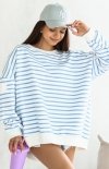 Oversizowa bluza damska w paski niebieski jasny Flowy