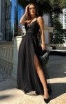 Bicotone długa tiulowa sukienka na ramiączkach czarna