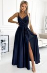 Numoco 512-2 JULIET elegancka długa satynowa suknia z dekoltem 