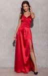 Satynowa sukienka maxi na ramiączkach czerwona 462