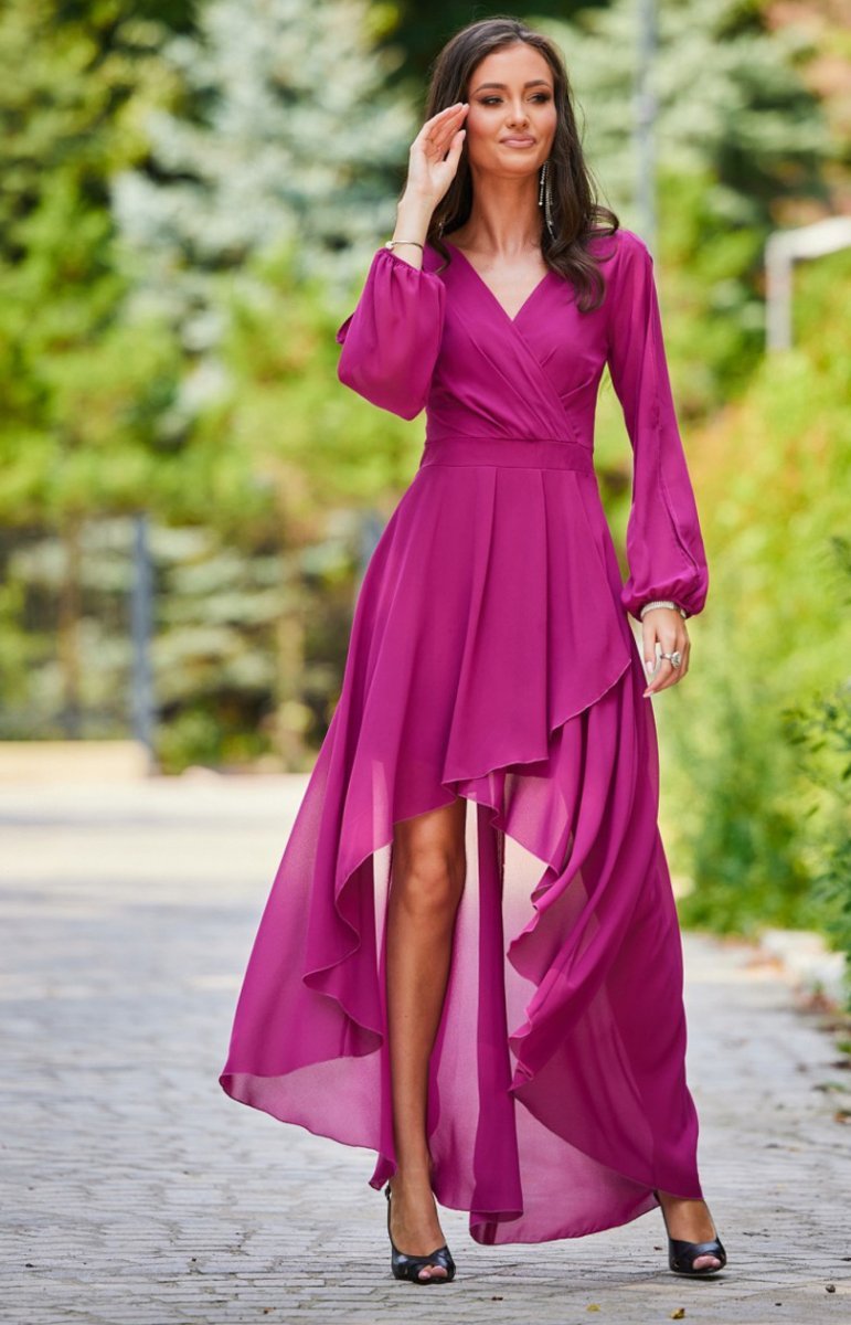 Asymetryczna maxi sukienka szyfonowa różowa | Intimiti.pl