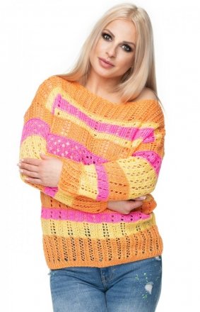 Kolorowy ażurowy sweter damski 30060-2