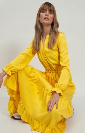 Długa sukienka żółta z falbaną s178