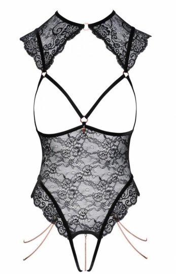 Odważne koronkowe body damskie z łańcuszkami