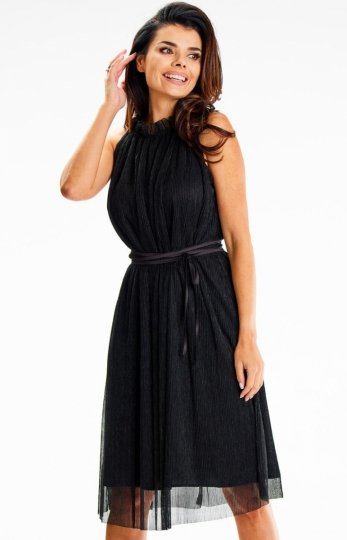 Awama A629 połyskująca sukienka oversizowa czarna
