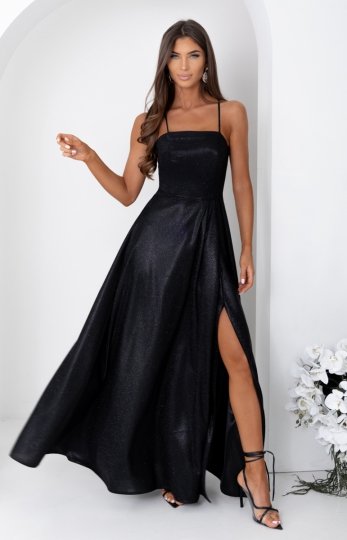 Duet Aurelia Lux błyszcząca wieczorowa długa sukienka czarna