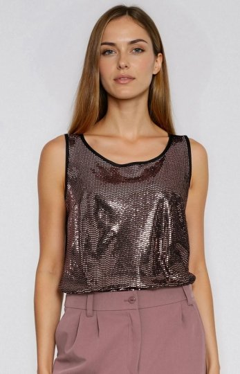 Błyszcząca bluzka na szerokich ramiączkach miedziana 