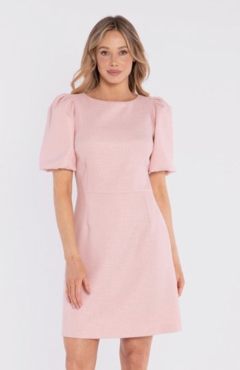 Stylove S431 sukienka mini z bufiastymi rękawami brzoskwiniowa 