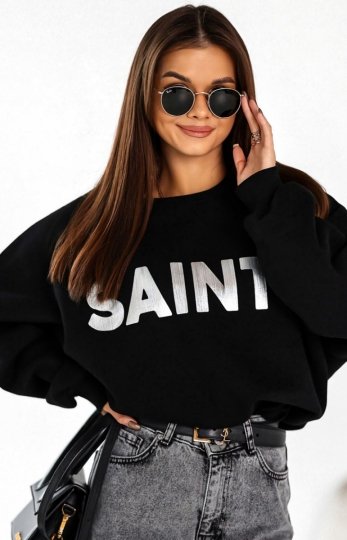 Świąteczna bluza damska oversize z napisem Saint czarna