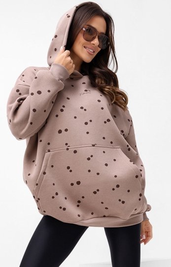 Oversizowa bluza damska z kapturem kropeczki cappucino