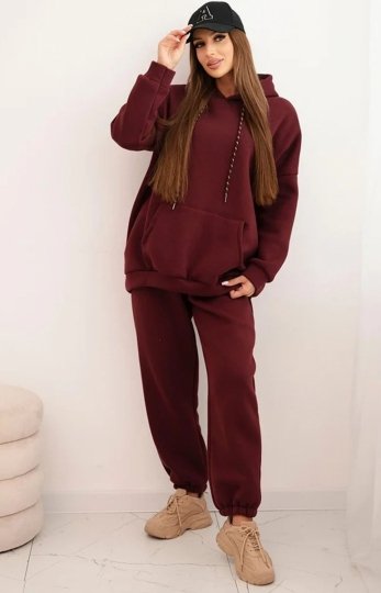 Komplet dresowy damski ocieplany bordowy
