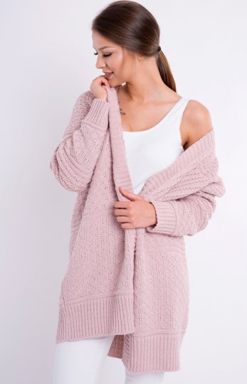 Klasyczny niezapinany kardigan damski Lou pudrowy róż