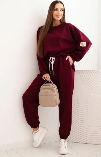 Komplet damski masełkowy z luźną bluzą i spodniami śliwkowy